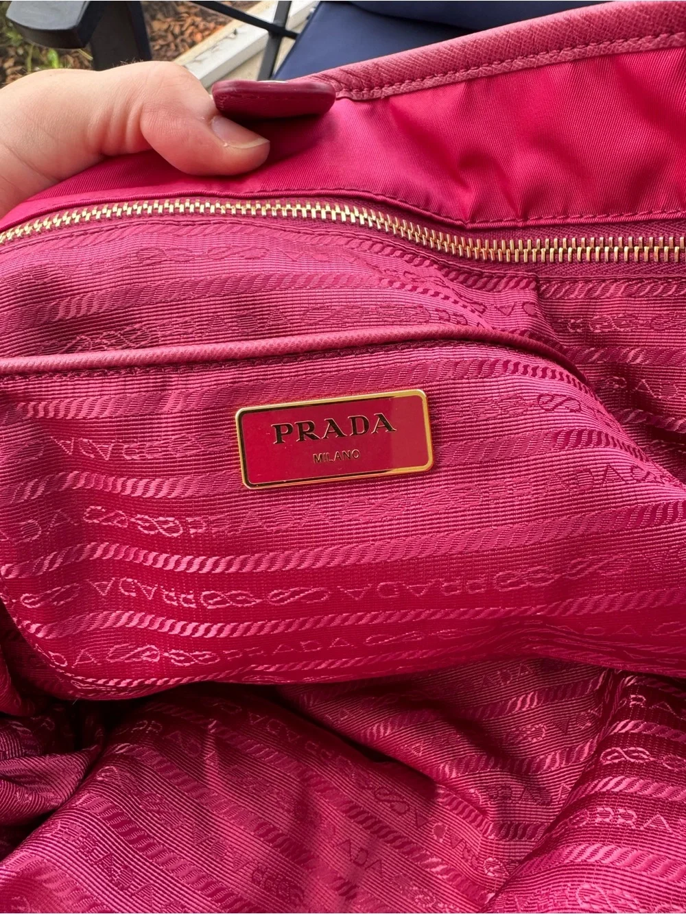Prada Hot Pink Nylon Tote with Gold Accents